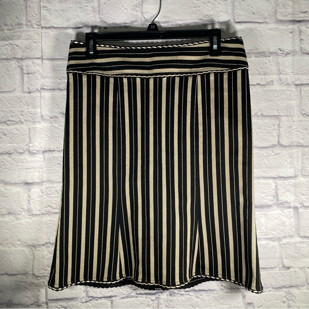 Nanette Lepore Black & Beige Striped Knee Length Skirt Size 6